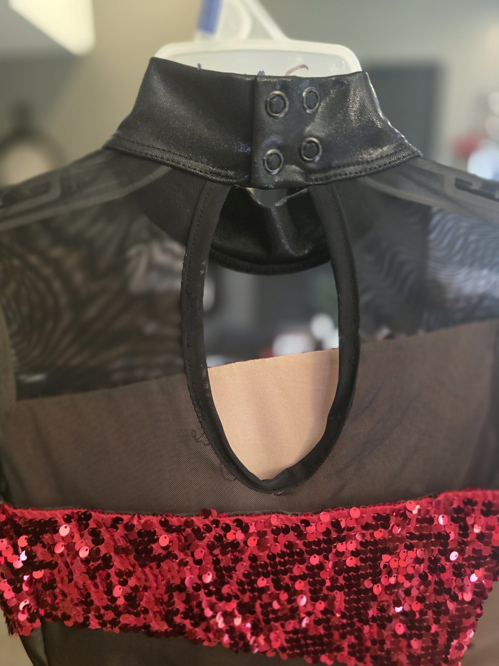 balera Red Sequin Long Sleeve Dance Dress - Picture 5 of 6